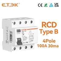 ETEK RCD Type B Evse 4P 4Poles DC Earth Leakage Circuit Breakers RCCB 100a 30ma EKL6-100B 10KA Din Rail 220V