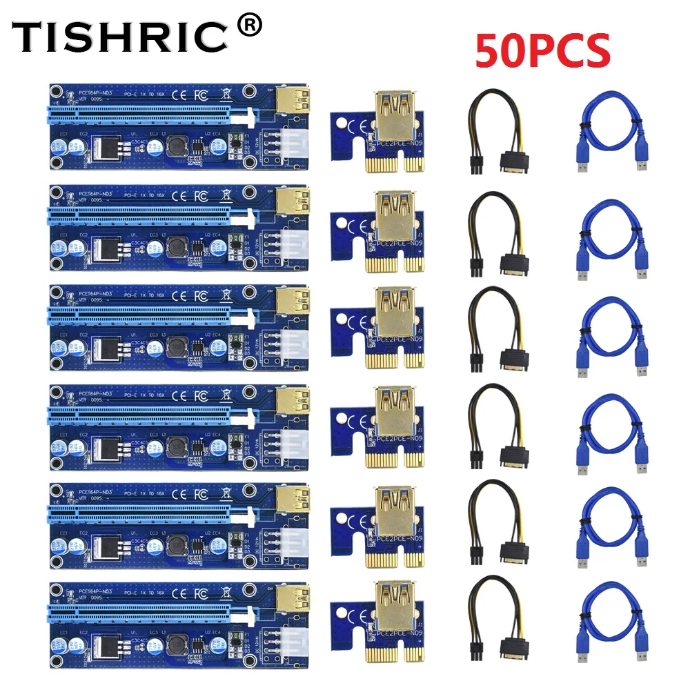 

50Pcs TISHRIC Riser 009s PCI-E 1x To 16x Extender 6Pin Power Pci Express USB 3.0 Cable Riser For Video Card For Bitcoin Mining