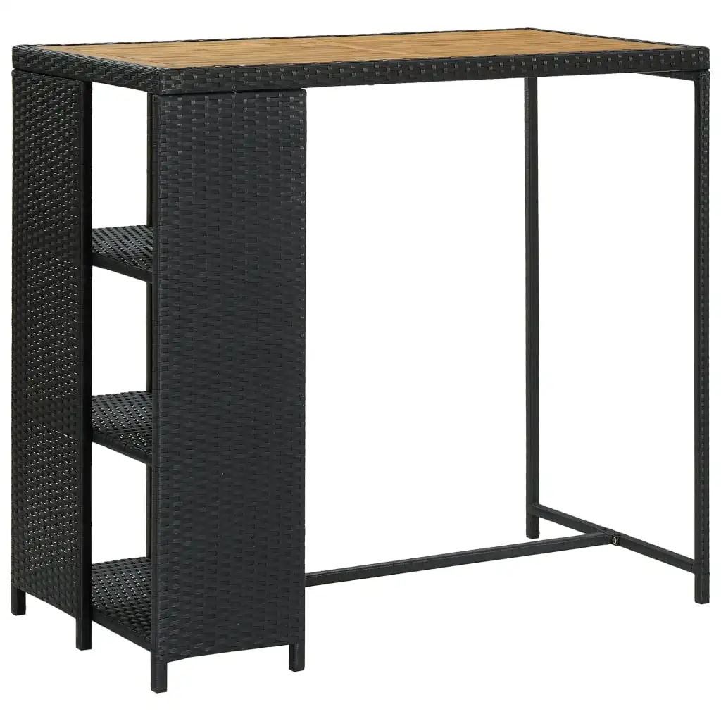 

Bar Table with Storage Rack, Poly Rattan Kitchen Table , Kitchen Furniture Black 120x60x110 cm