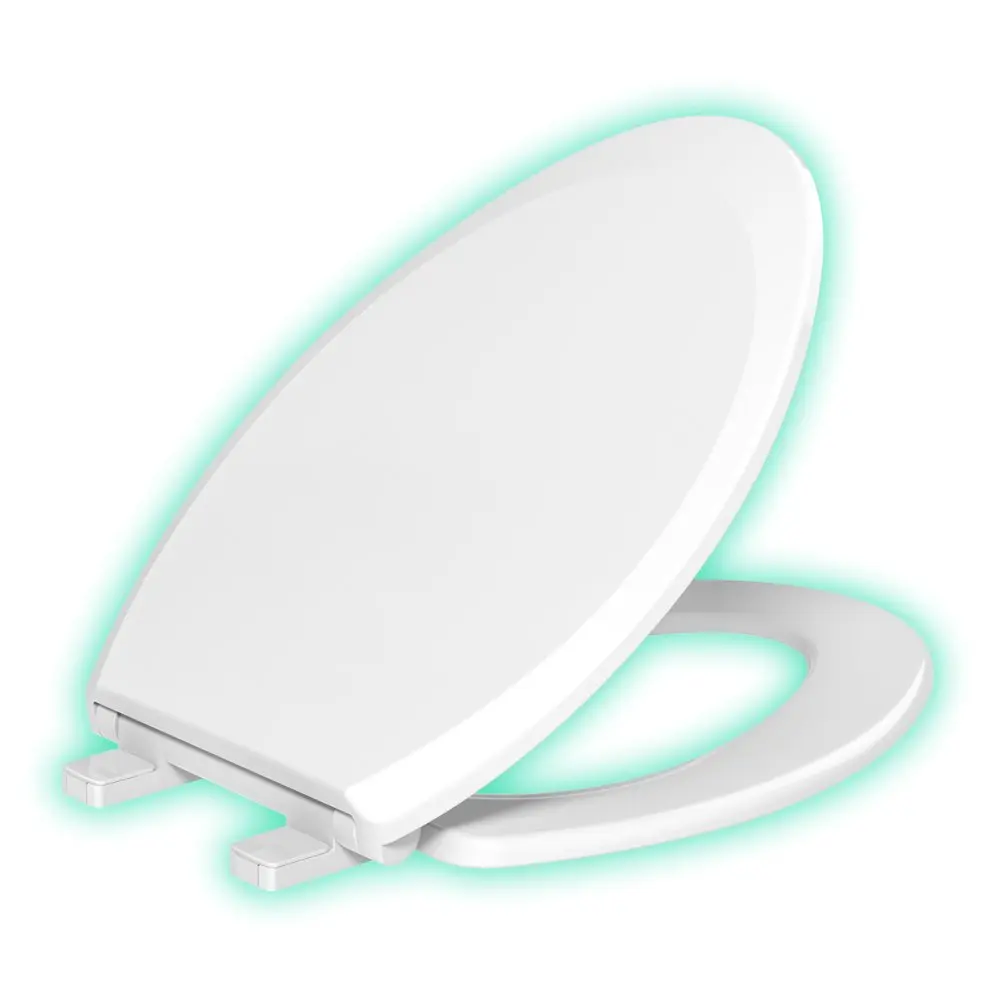 

POPTOP Night Glow (Green Glow) Soft Close Elongated Closed Front Toilet Seat in White fast shipping