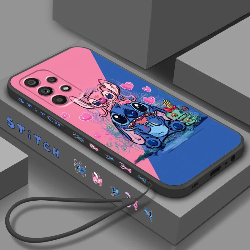 

Anime Luxury Art Stitch Angel Liquid Left Rope For Samsung A53 A52 S A33 A32 A51 A71 A21S A13 A73 A50 A72 A23 A12 5G Phone Case