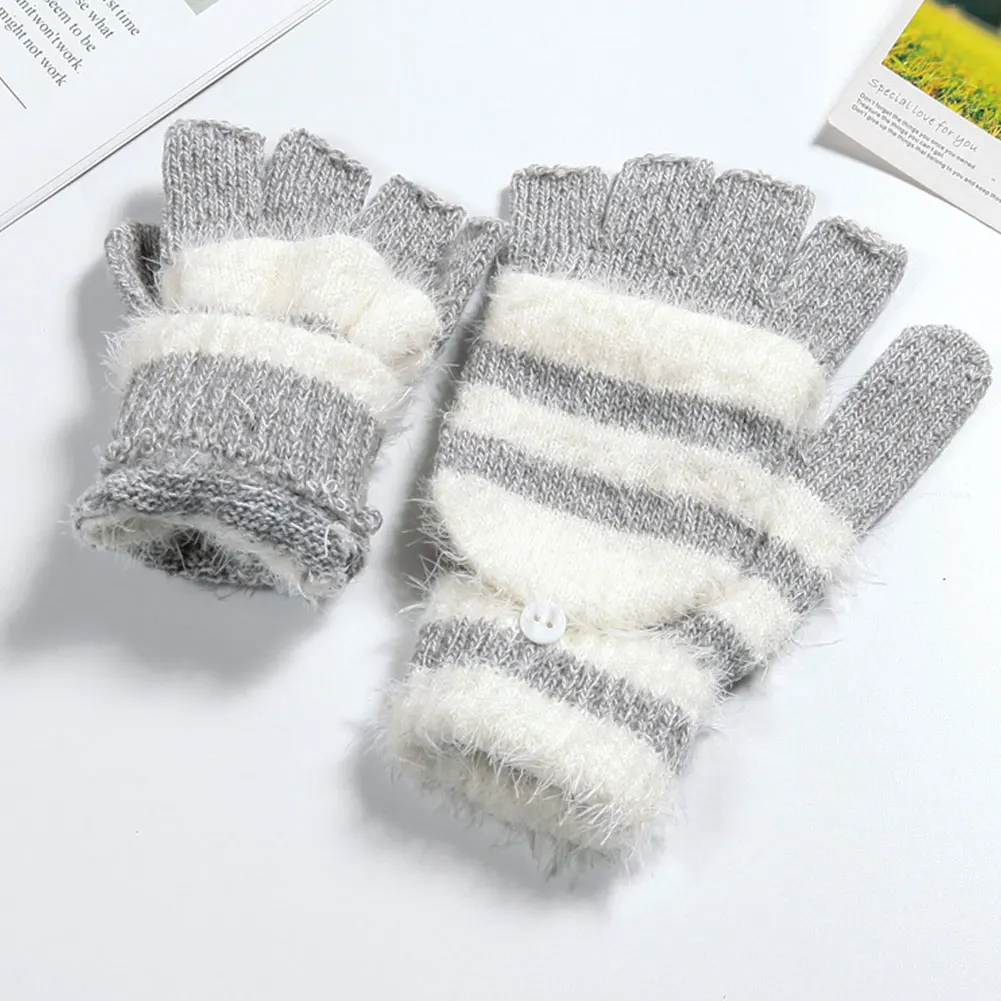 

Women Men Buckle Thickened Warm Winter Soft Gloves Knitted Outdoor Student Cute Riding Anti Skid Fashion Gift Flip Mittens