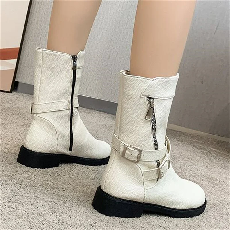 New style autumn and winter thick heel large female boot side zipper leather casual thick-soled riding boots female shoes