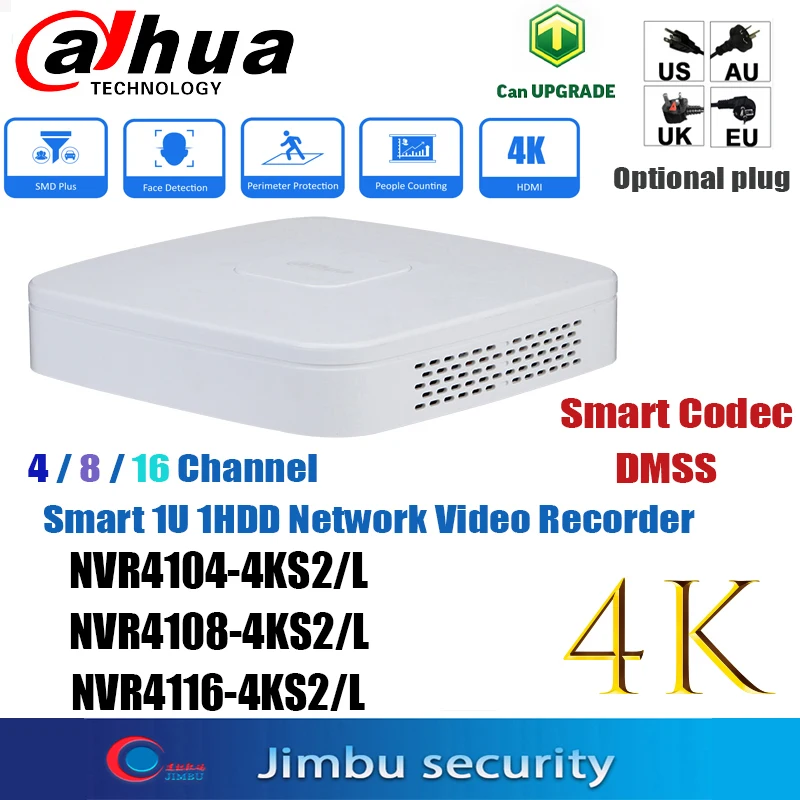 Сетевой видеорегистратор Dahua 4K NVR, 4-канальный телефон, 1 жесткий диск, P2P 1VGA 1HDMI CCTV, многоязычный видеорегистратор