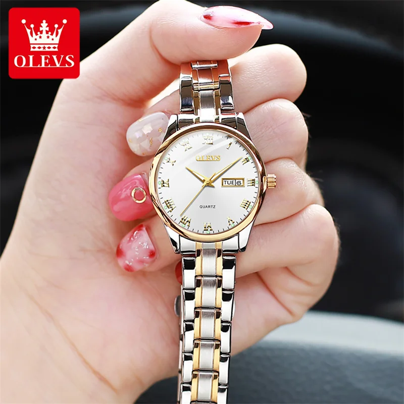 OLEVS Fashion Women Watches Ladies Top Brand Luxury Stainless Steel Calendar Sport Quartz Watch Women Waterproof Bracelet Watch