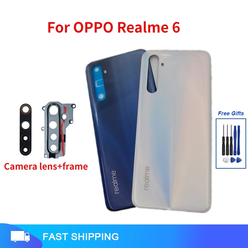 

Back Battery Cover Replace For Oppo Realme 6 RMX2001 Rear Door Housing Case With Camera Lens Frame Backside Logo and Free Tools