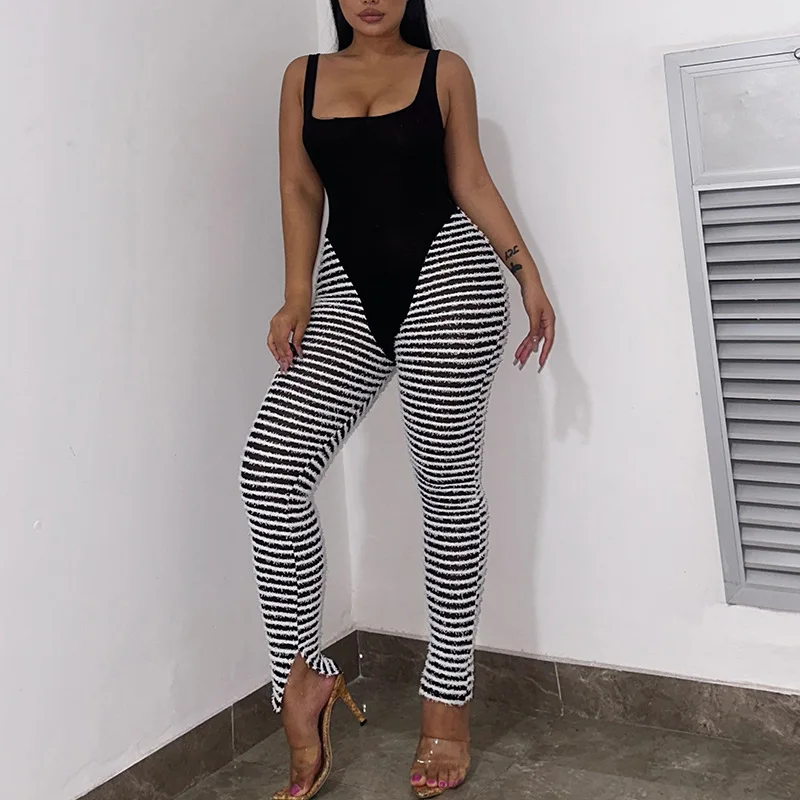 

2023 New Casual Slim Sling Texture Long Vest Jumpsuit Female Tight Jumpsuit Leisure Holiday