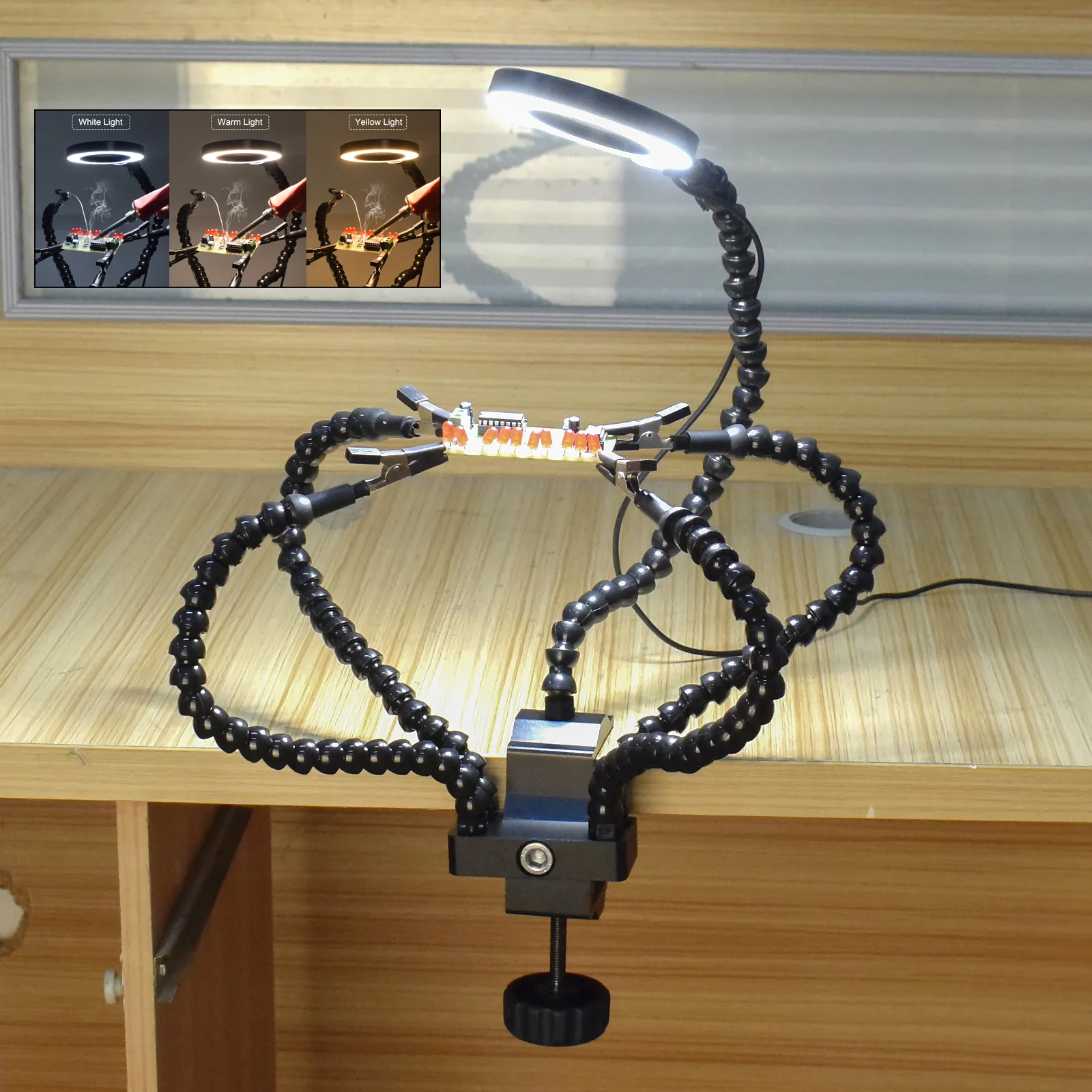 

NEWACALOX Soldering Third Hand with USB 3X LED Illuminated Magnifier PCB Repair Fixture Welding Tools Solder Helping Hands