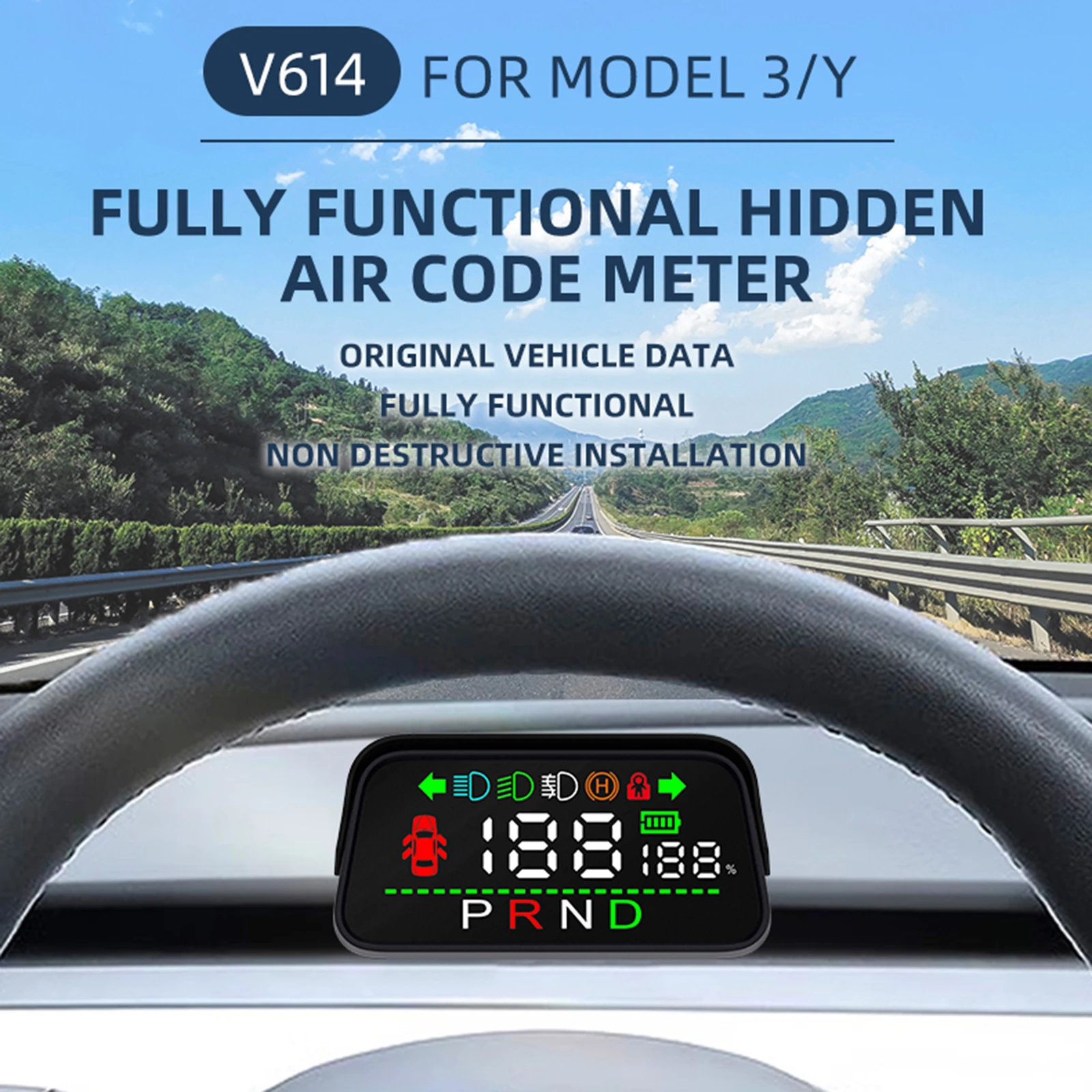 

Large Font Auto Speedometer Automotive Dashboard Head Up Display HUD Car Smart Alarm Reminder Meter For Tesla Model3 and Model Y