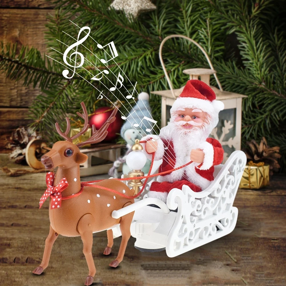 Santa Claus Doll Elk Sled Toy Universal Electric Car with Music Children Kids Christmas Electric Toy Doll Home Xmas Decor Gifts