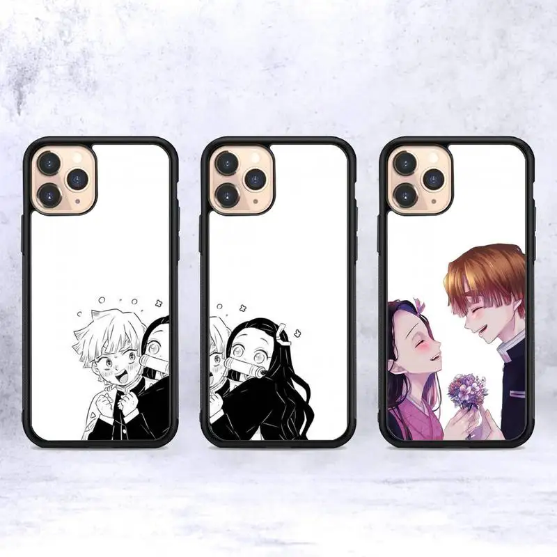 

Demon Slayer Nezuko And Zenitsu Phone Case Silicone PC+TPU Case for iPhone 11 12 13 Pro Max 8 7 6 Plus X SE XR Hard Fundas