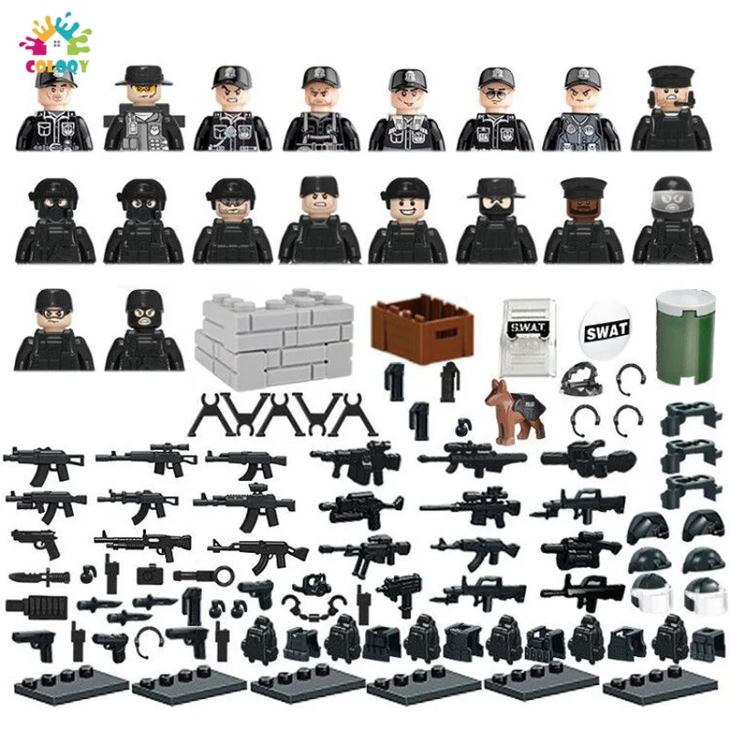 

Military Toys Policeman Figures Building Blocks Special Forces SWAT Soldiers Bricks Educational Toys For Boys Christmas Gifts