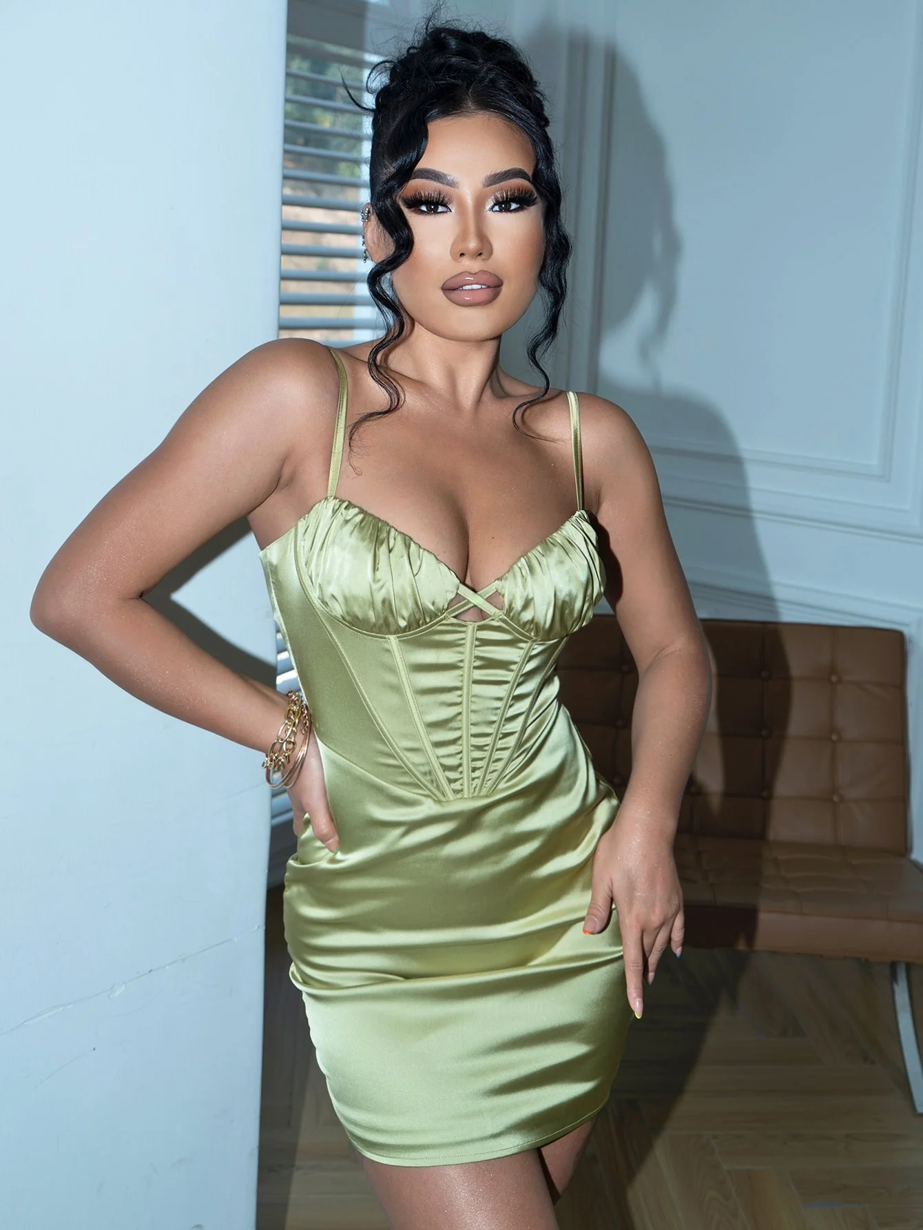 

EvaQueen Dress Solid Bustier Satin Cami Dress
