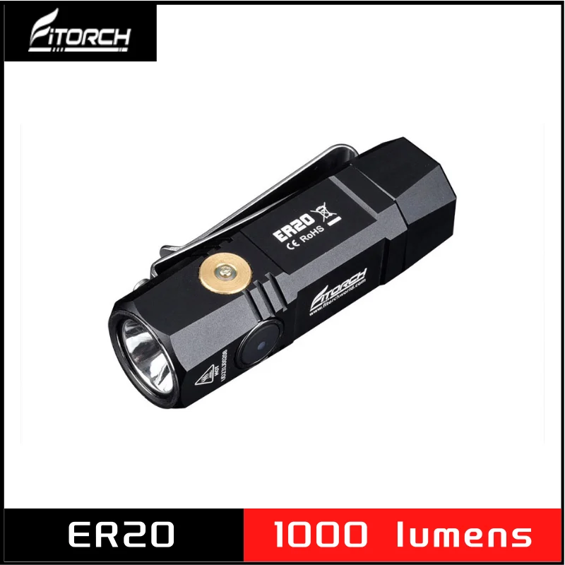 Fitorch ER20 Portable Magnetic Flashlight 1000 Lumens Rechargeable CREE XPL HD Super Bright LED Torch Includes 1 X 16340 Battery