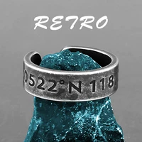 316l stainless steel navigation coordinates simple ring mens rock hip hop retro fashion biker ring jewelry gift wholesale