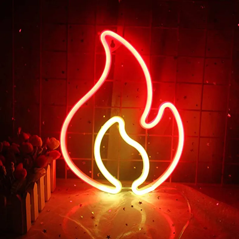 Fire Flame Neon Sign Light LED Hanging Wall Lamp Night Light for Bedroom Kids Room Bar Party Wall Decor Birthday Christmas Gift
