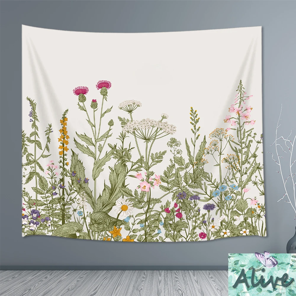 

Colorful Floral Plants Tapestry Vintage Herbs Wildflowers Wall Hanging Nature Scenery Tapestry For Bedroom Home Decoration