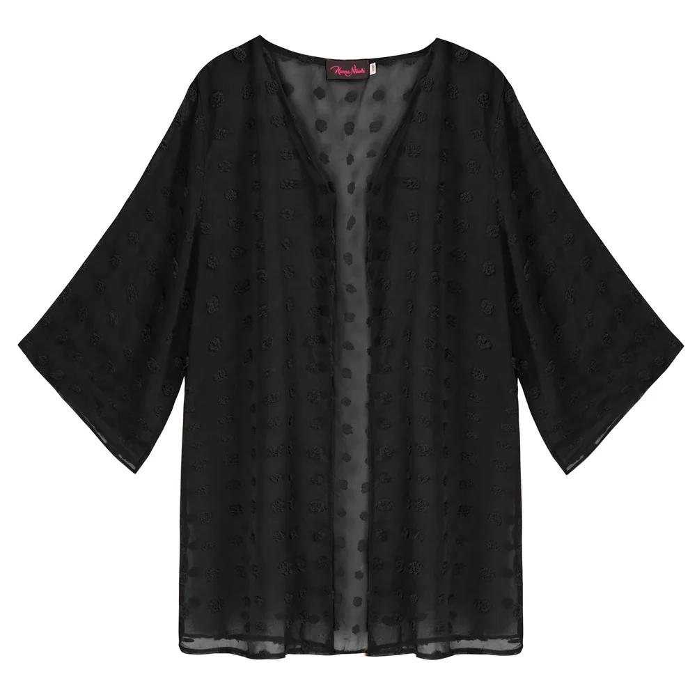 

HN Women Plus Size Leopard Pattern Chiffon Cover-up 3/4 Sleeve Beachwear Summer Cover Up V-neck Tunic Swimsuit Cover-up Woman A3
