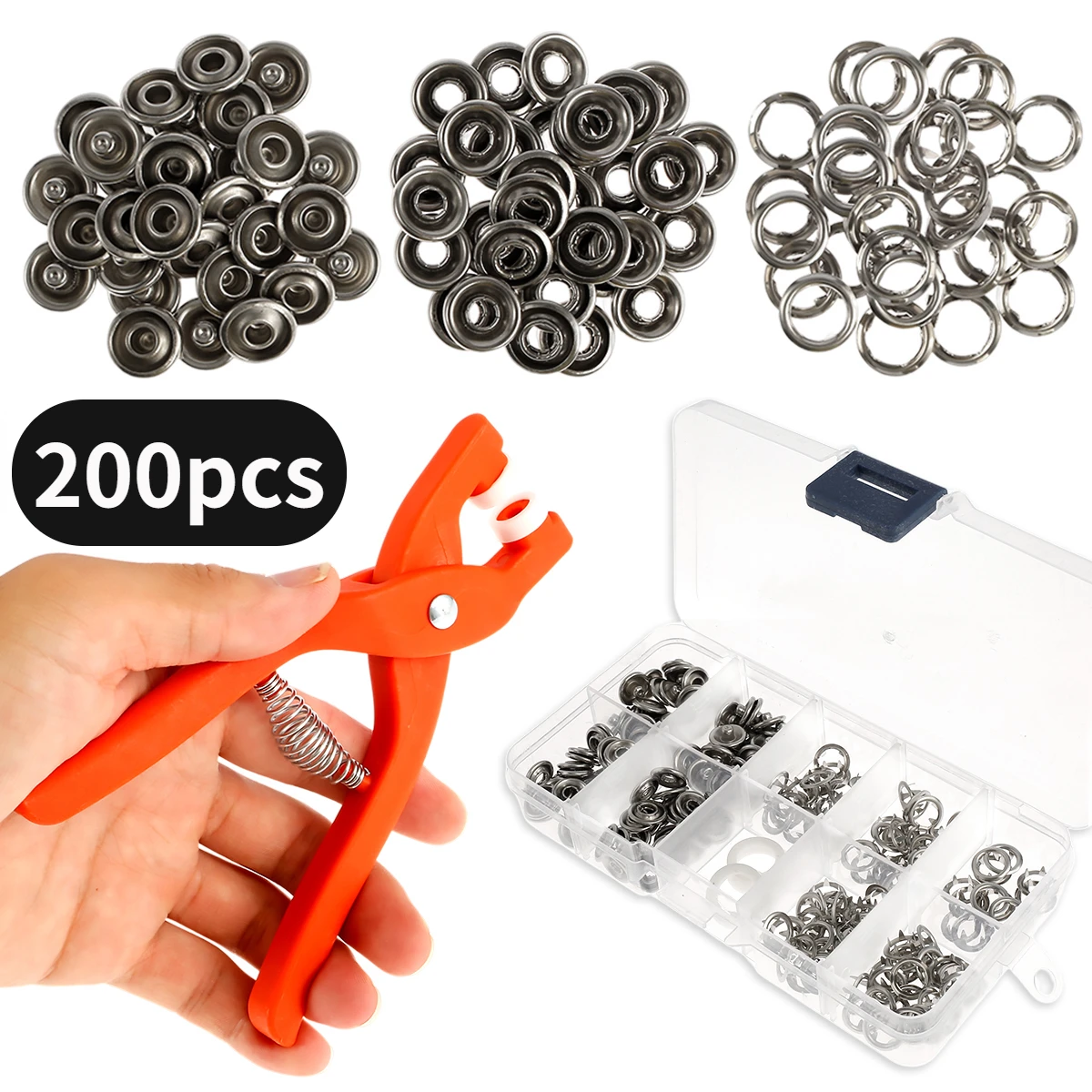 

200pcs Snap Button Kit with Pliers Metal Press Studs Tool Kit Stainless Steel Snap Fastener Kit Accessory for DIY Crafts Clothes