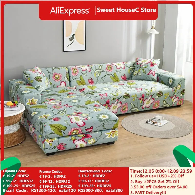 

1/2/3/4 Seater Nordic Flowers Elastic Sofa Covers L Shaped Corner Sofa Slipcovers for Living Room Armchair Furniture Protector