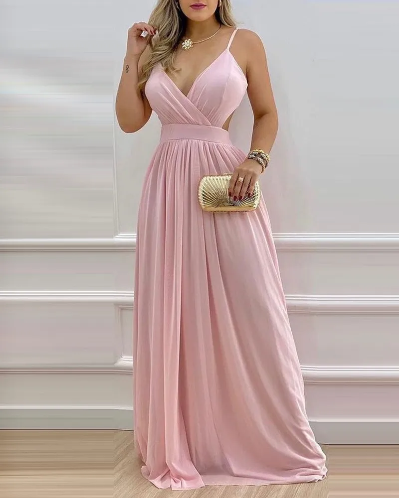 

Pink Party Dresses Evening Summer 2022 Elegant Slim Sexy Casual Loose Wedding Sweet Sling Chiffon Dress Vintage Vestidos Mujer