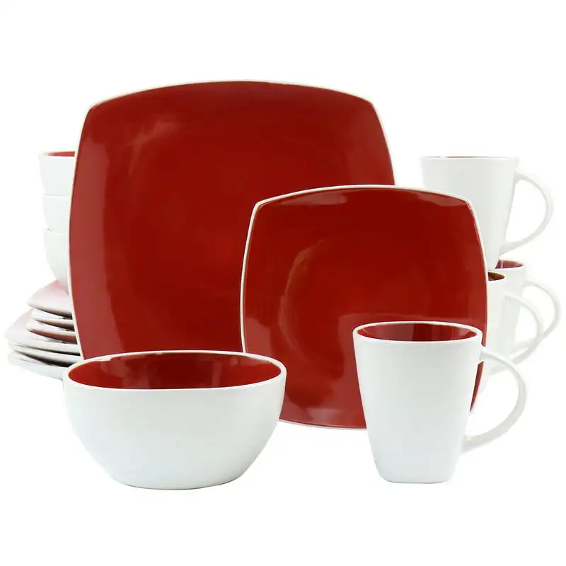 

16 Piece Stoneware Dinnerware Set in Red Tableware Set Restaurant Home Gift