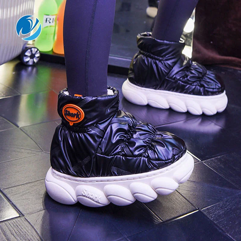 

Зимние теплые ботинки с высоким берцем, хлопковая обувь для женщин, водонепроницаемые ботинки из пуховой ткани на толстой мягкой плюшевой п...