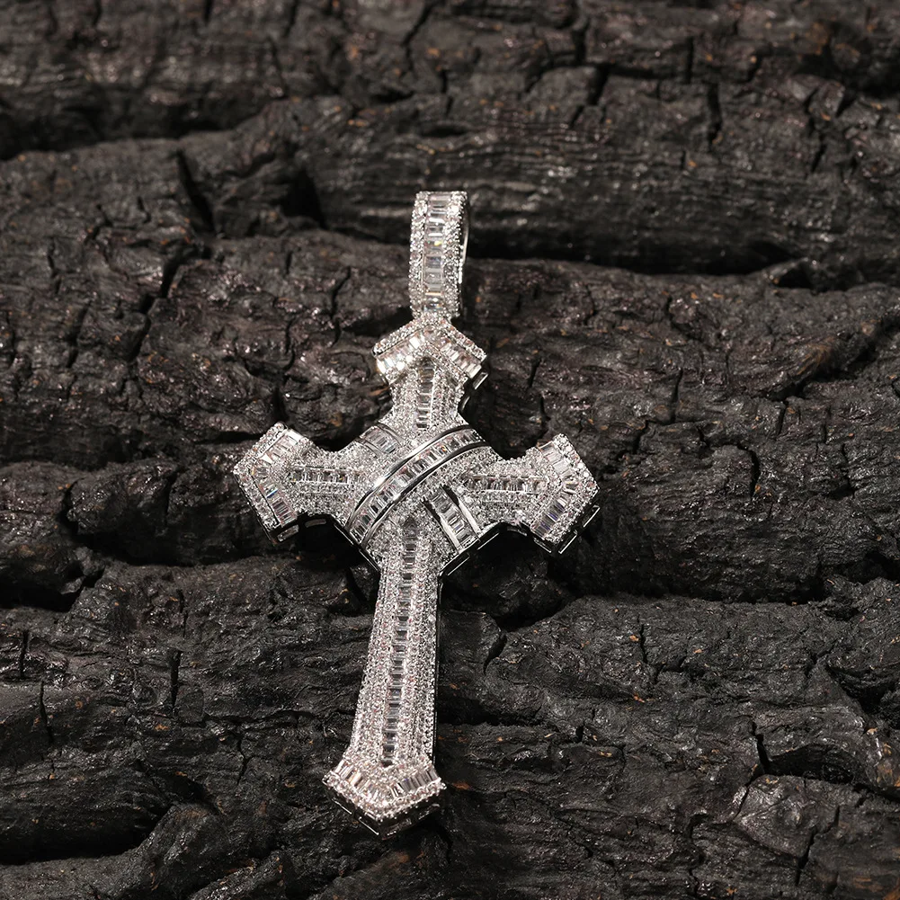 

Fashion Brand Cross Iced Out Bling Pendant Necklace Mirco Pave Prong Setting Men Women Fashion Hip Hop Jewelry BP093