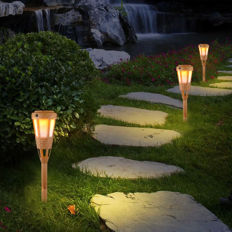 

Outdoor Bamboo Solar Garden Torch Light Patio Pathway Landscape Sunlight Spotlight Flame Lamp Waterproof Lawn Led Landscape
