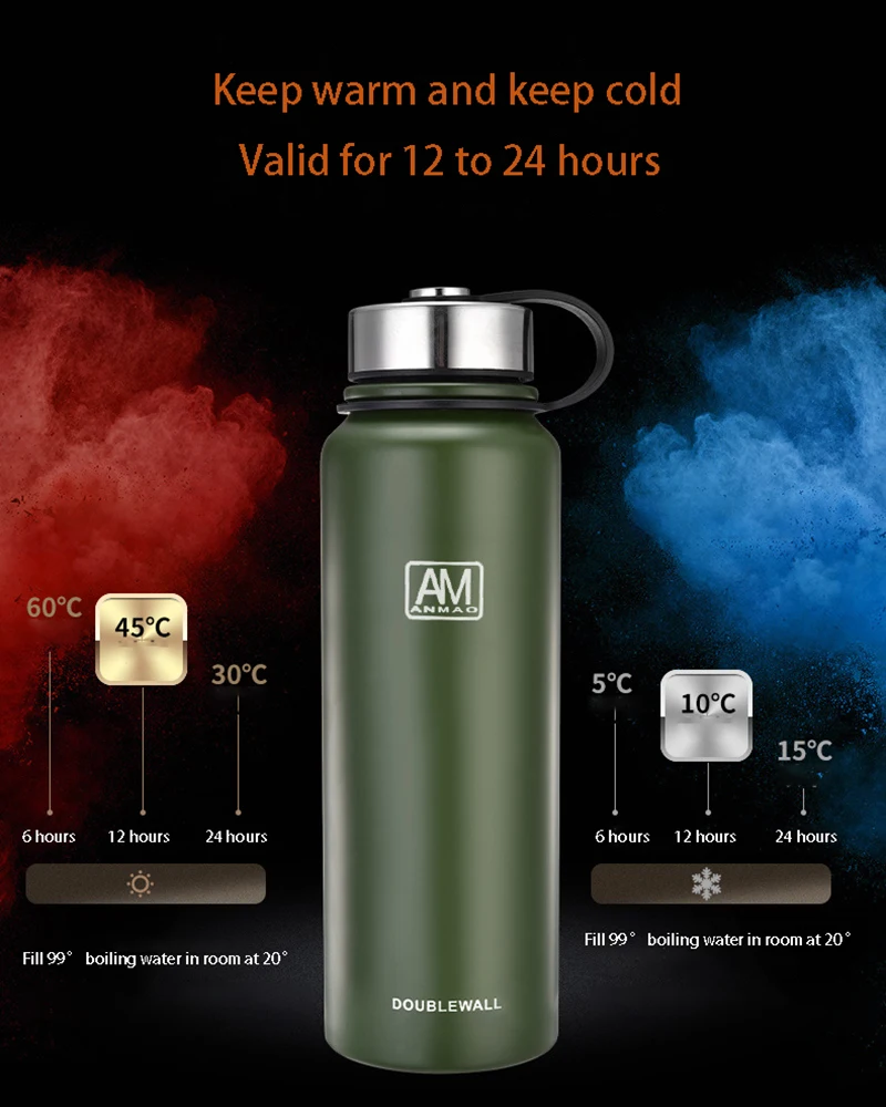 

304 Stainless Steel Inner 650ml~1500ml Large Capacity Thermos Cup Outdoor Sports Travel Thermos Pot