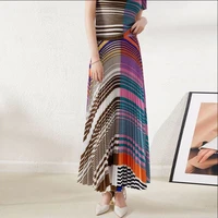 printed striped elastic high waist skirt for women 2022 springsummer new design sense contrast color temperament a line dress