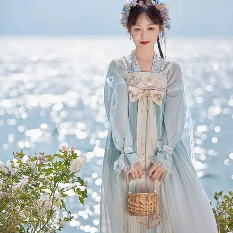 2024 весенний костюм феи в китайском стиле для женщин милый розовый синий с