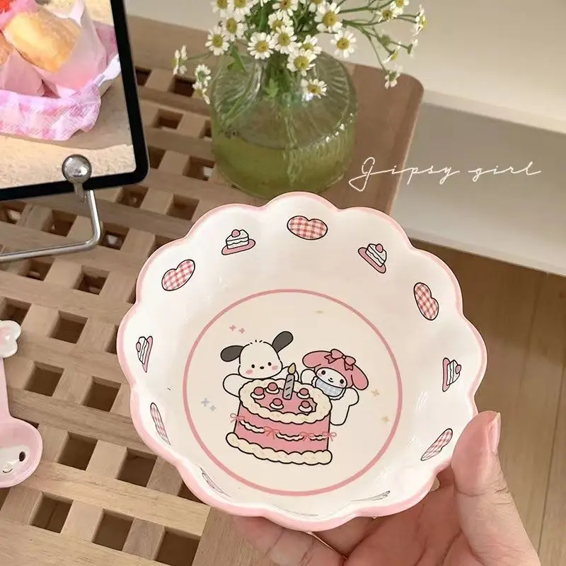 

Sanrio Kawai полакко фруктовая салатная чаша для собак и овсяной муки Студенческая детская посуда меламиновая кружевная чаша Симпатичные кухонн...