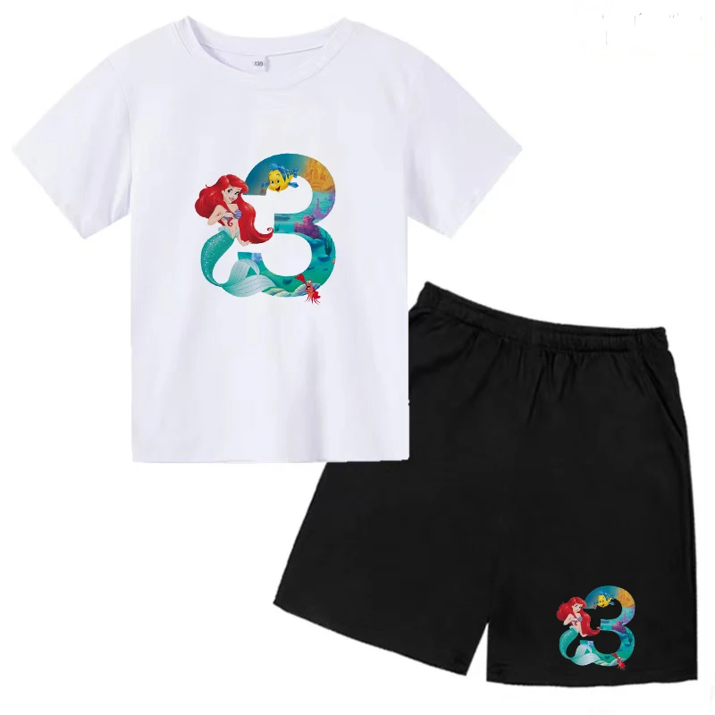 Kid Girl Summer Mermaid Princess Charming T-shirt Short Sleeve Shorts Children's Party Clothing Beautiful Top Casual Sports Suit