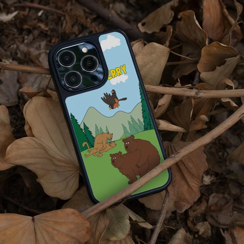 Фото Чехол для телефона iPhone 17 16 15 14 13 12 Pro Max Plus, черная рамка, акрил, карбоновое волокно, жесткий корпус, мультяшный дизайн B-Brickleberrys №1