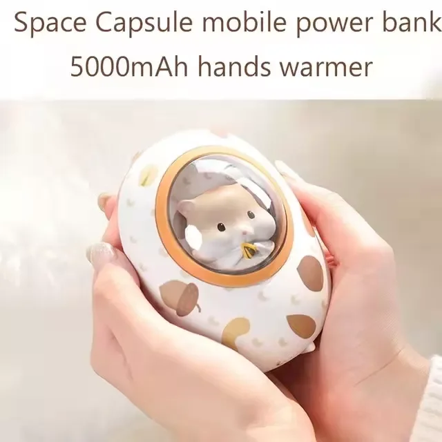 

Power Bank 5000mAh Mini Portable Cute Space Capsule Hamster Charging USB Hand Warmers for Girl Loves Gift Butter Cat Power Bank