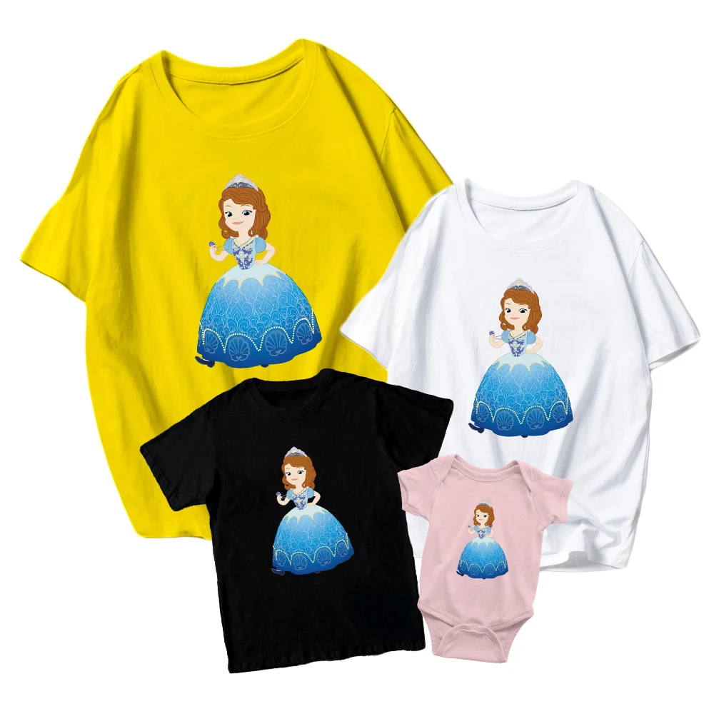

T Shirts Disney Princess Sofia Kids Short Sleeve Baby Girl Boy Baby Romper Family Matching Adult Unisex Cartoon Funny Cute