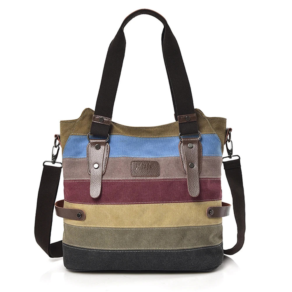 

Fashion Striped Shoulder Bag Canvas Women Large-Capacity Tote Handle Bags for Ladies Outdoor Business Traveling