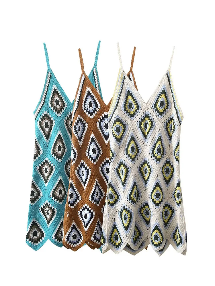 

XIKOM Sexy Dresses For Women 2022 Sundress Mini Dress Casual Women Clothing Vintage Slip Dress Hook Flower Diamond Lattice