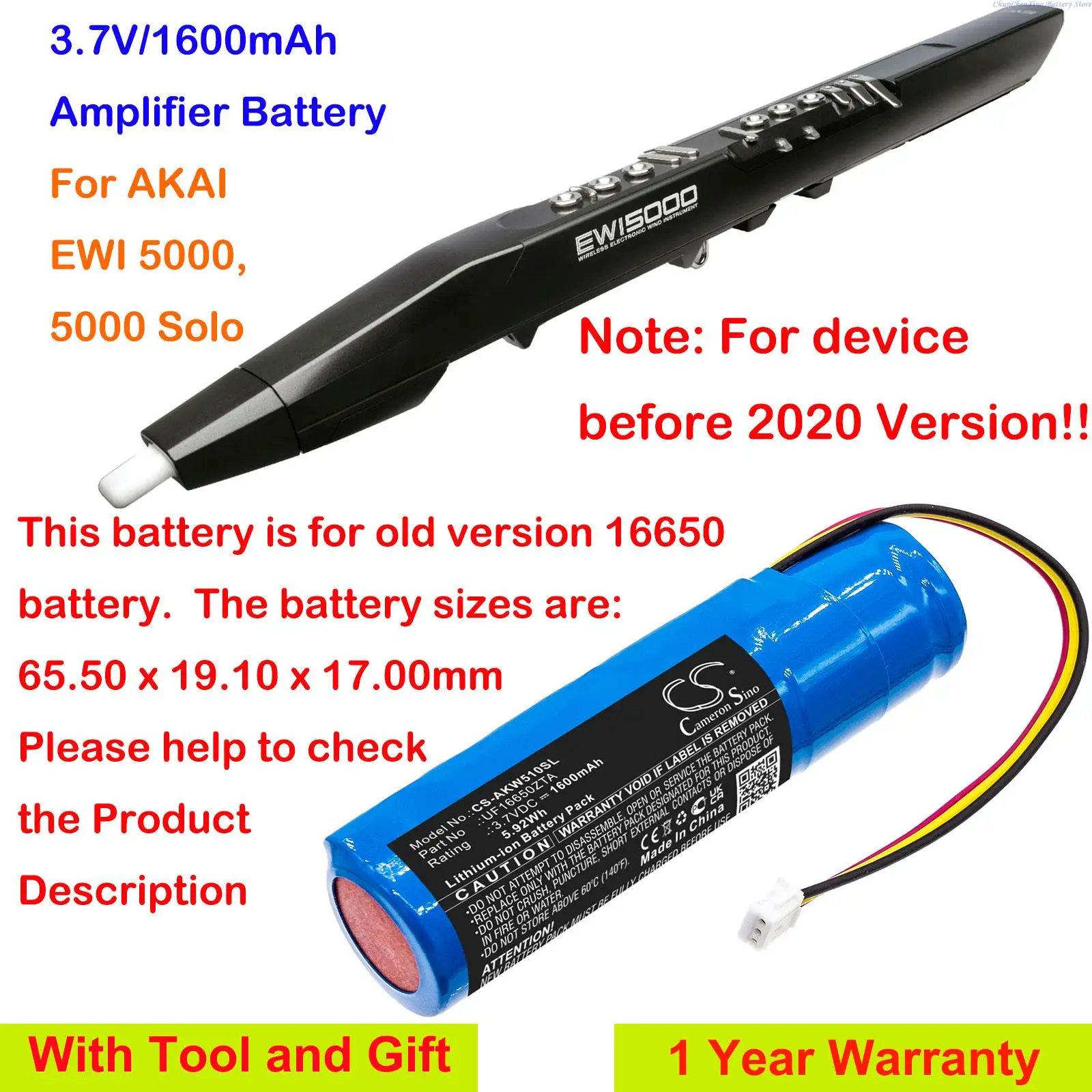 

1600mAh Electronic Wind Instrument Battery For AKAI 5000 Solo, EWI 5000, Note: For device before 2020 Version