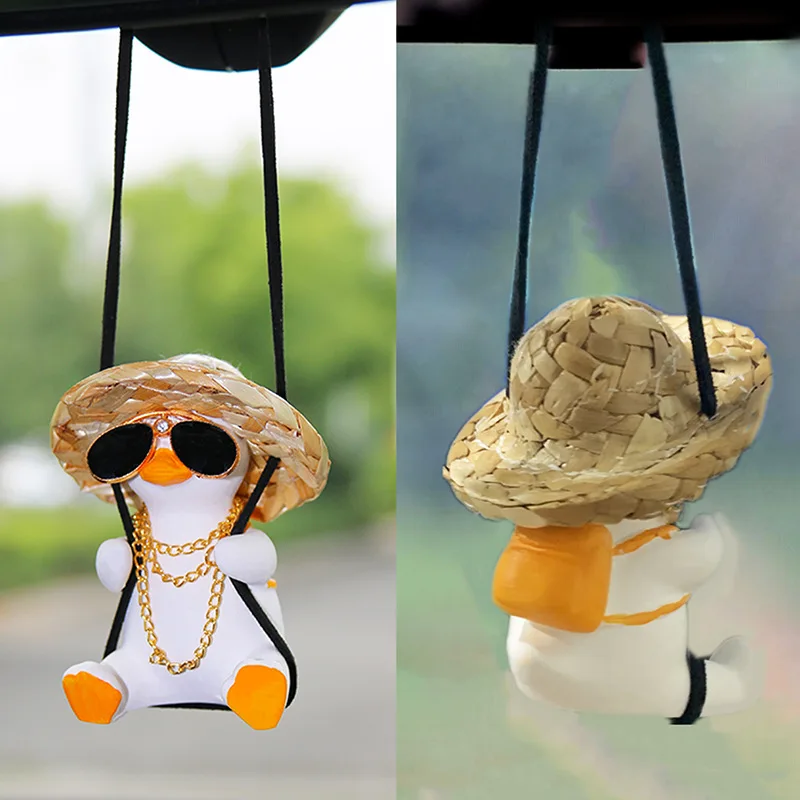 

Akzz Car Supplies Car Swing Duck Car Rearview Mirror Pendant Straw Hat Duck Car Interior Decoration Girl Gift Car Pendant