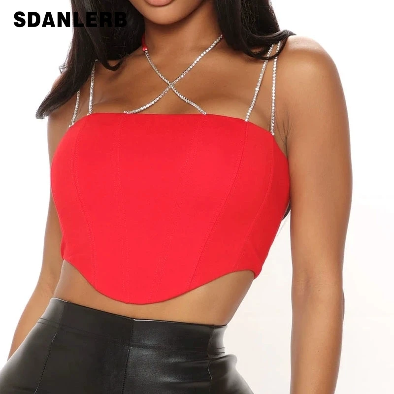 

Women's Slim-Fit Short Red Slip Tube Top Summer Outerwear Sexy Clothes All-matching Inner Wear Short Suspenders Sling