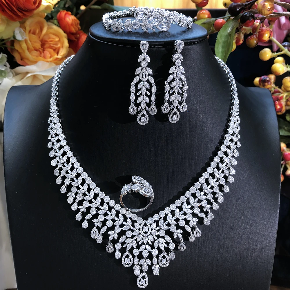 

SisCathy Noble And Elegant Luxury Jewelry Set Women Wedding Bridesmaid Jewelry Sets Necklace Earring Bracelet Ring Party Sets