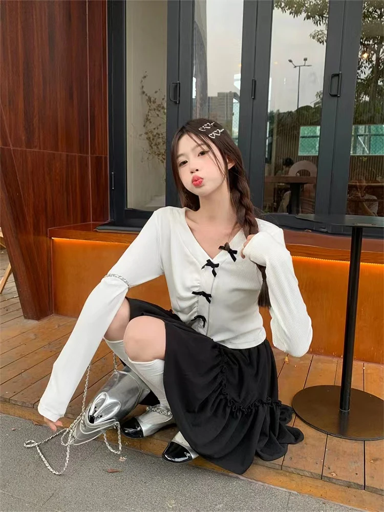 Женский офисный комплект из 2 предметов милый топ с бантом и длинными рукавами