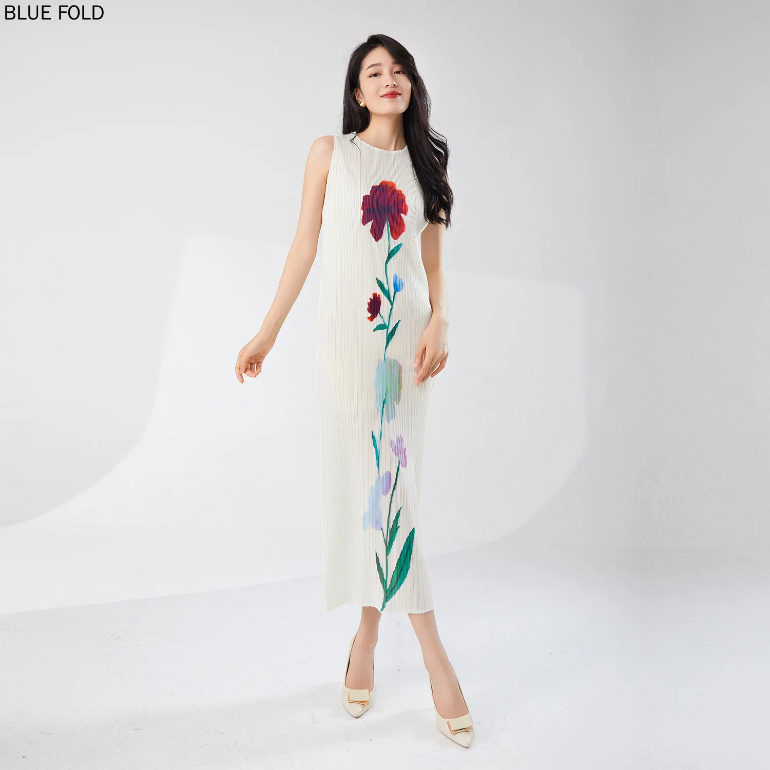 Платье средней длины для женщин элегантное платье с принтом дизайн Мияке высокое