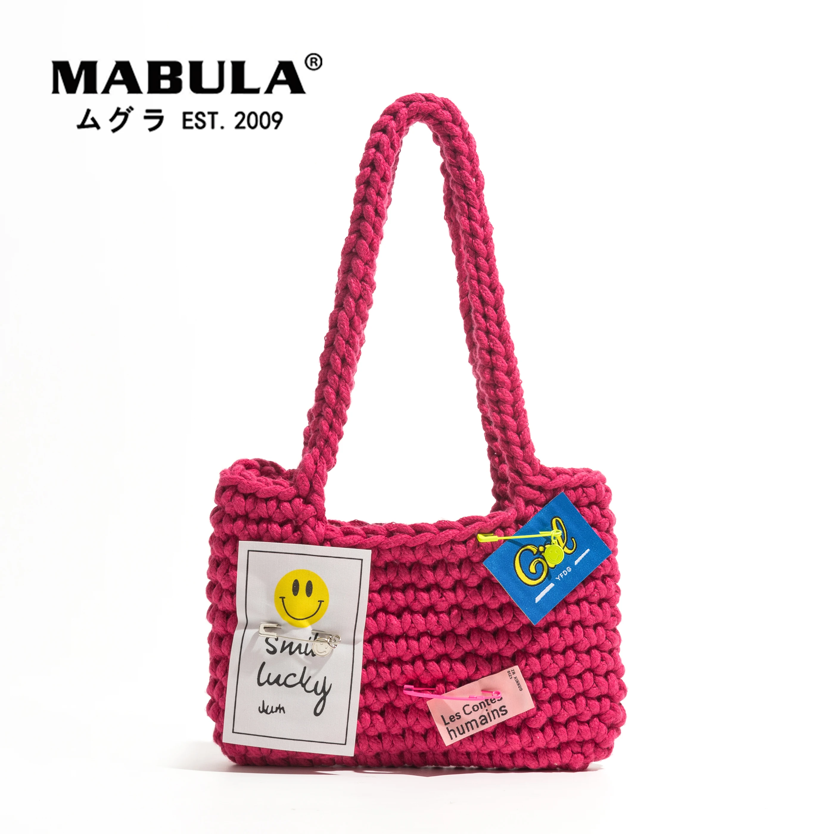 

MABULA Crochet Handwoven Women Shoulder Bags Knitting Cute Small Bag For Girls Gift Phone Purse Casual Cotton Woven Tote Handbag