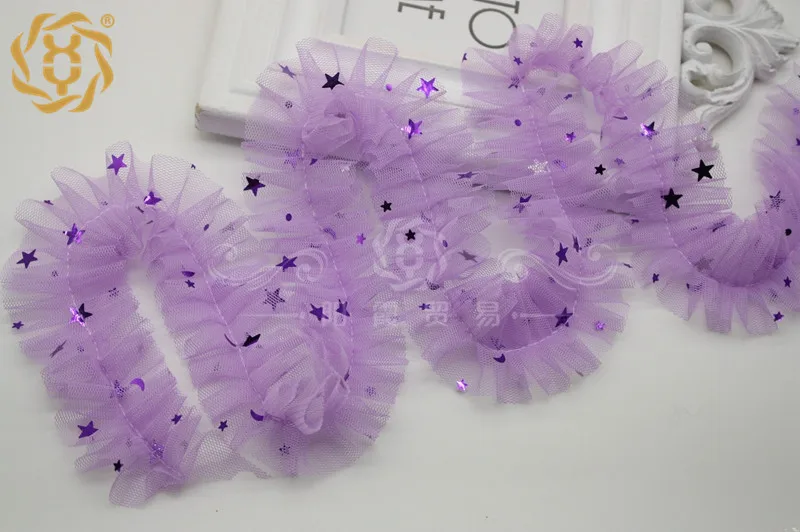 4 см звездная сетка по центру плиссированное кружево детская повязка на голову
