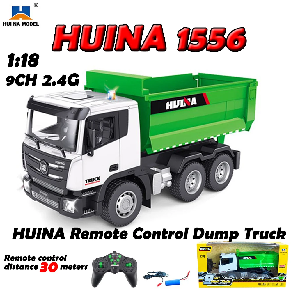

HUINA 1/18 1556 RC Truck Loader Tractor Dump Truck 9CH Remote Control Alloy Engineering Vehicle Excavator Metal Car Toy Boy Gift