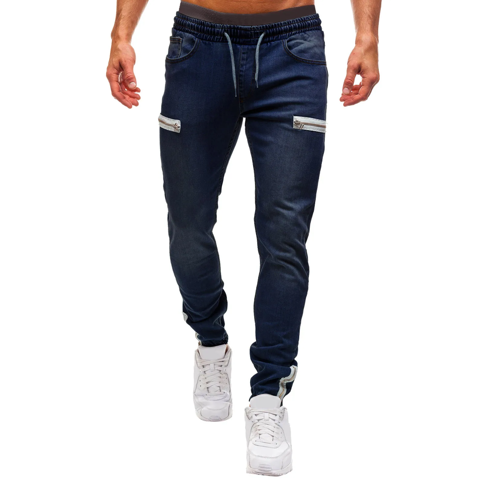 Men Fashion Casual Short Trousers Pure Colour Jean With Zipper Pocket Jean Trouser Solid Fashion Jean
