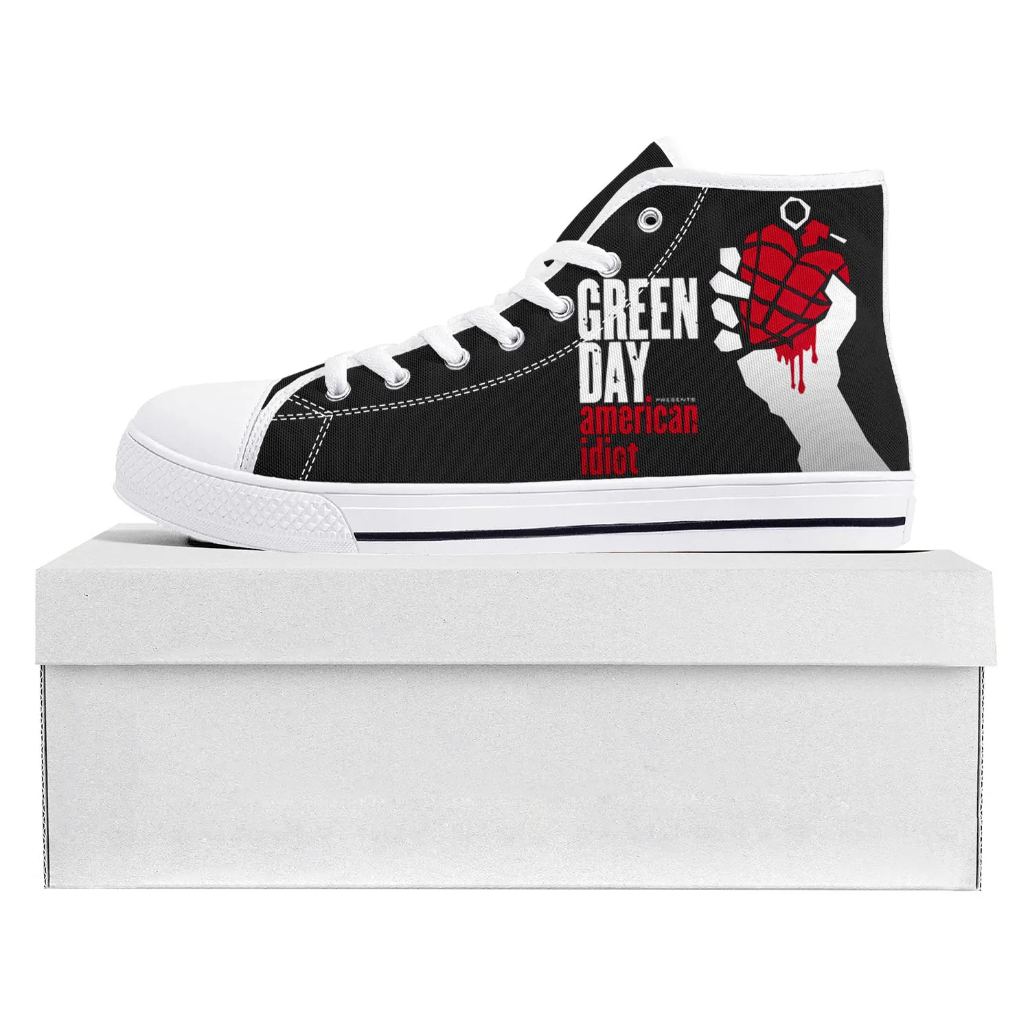 Green Day Pop Rock Band High Top High Quality Sneakers Mens Womens Teenager Canvas Sneaker Casual Couple Shoes Custom Shoe White